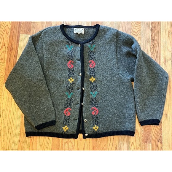 Blarney Woollen Mills Grace Aran Cardigan sweater Size M green 100%  wool - Picture 1 of 6